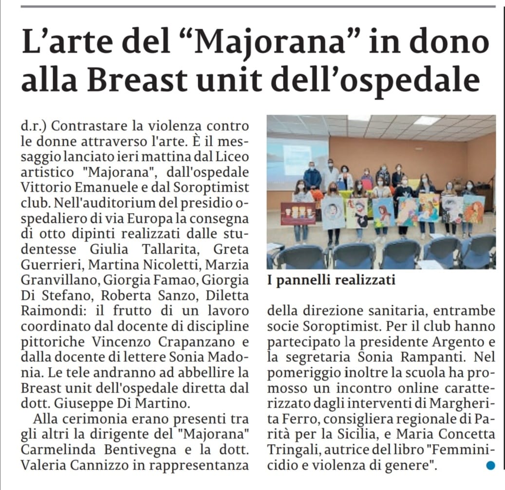 L’arte del “Majorana” in dono alla Breast Unit dell’ospedale